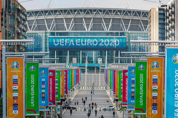 2021欧洲杯举办前夕 温布利大球场满满的足球风